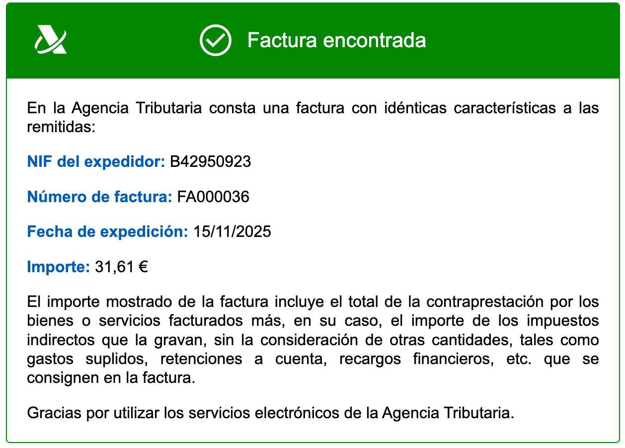 Factura encontrada en la AEAT