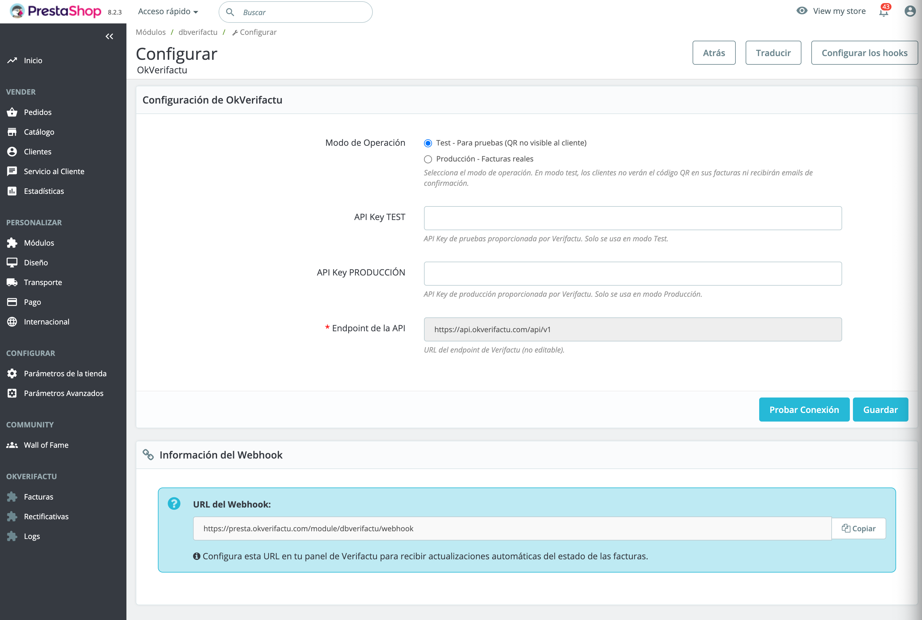Conexión nativa con PrestaShop